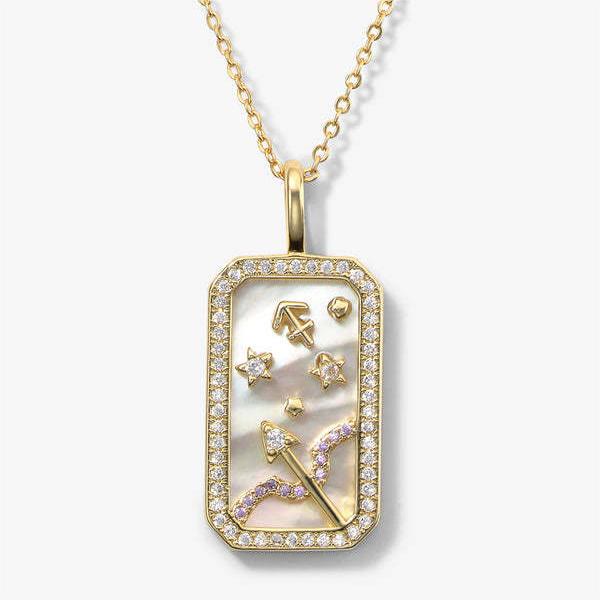 Collana Olivenorma con targhetta incisa con zircone bianco e 12 segni zodiacali 