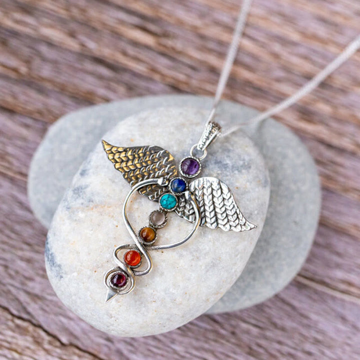 Collana di guarigione dei 7 chakra con ala Olivenorma
