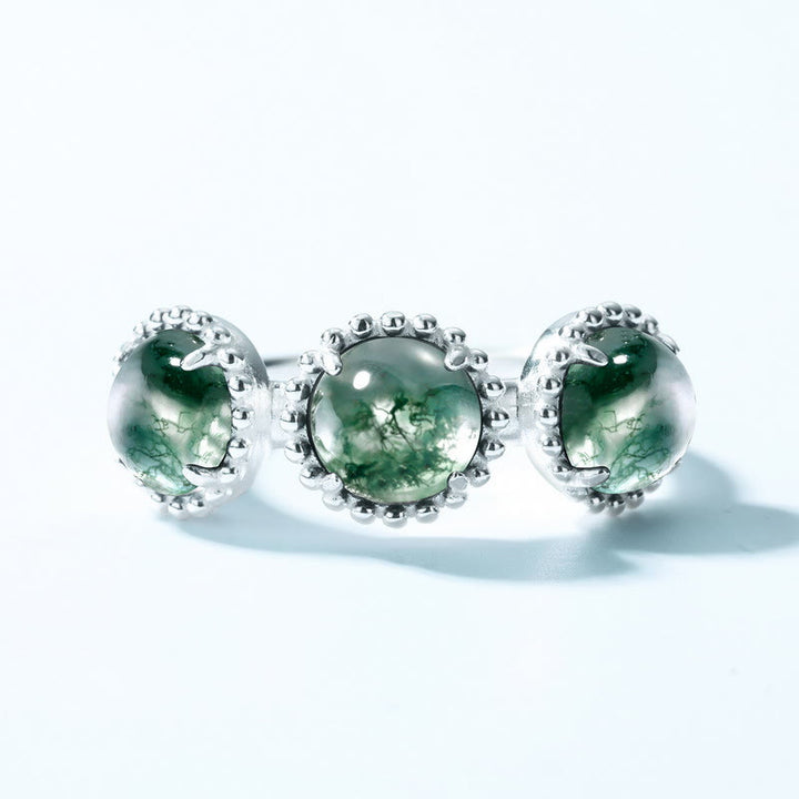 Olivenorma Anello regolabile in agata muschiata rotonda da tre pezzi 