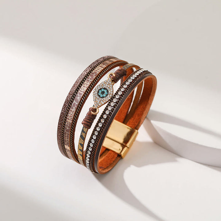 Bracciale Olivenorma Zircon Evil Eye in finta pelle leopardata