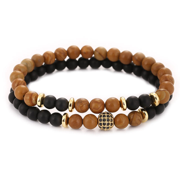Bracciale da uomo con perline a due strati in cristallo naturale Olivenorma