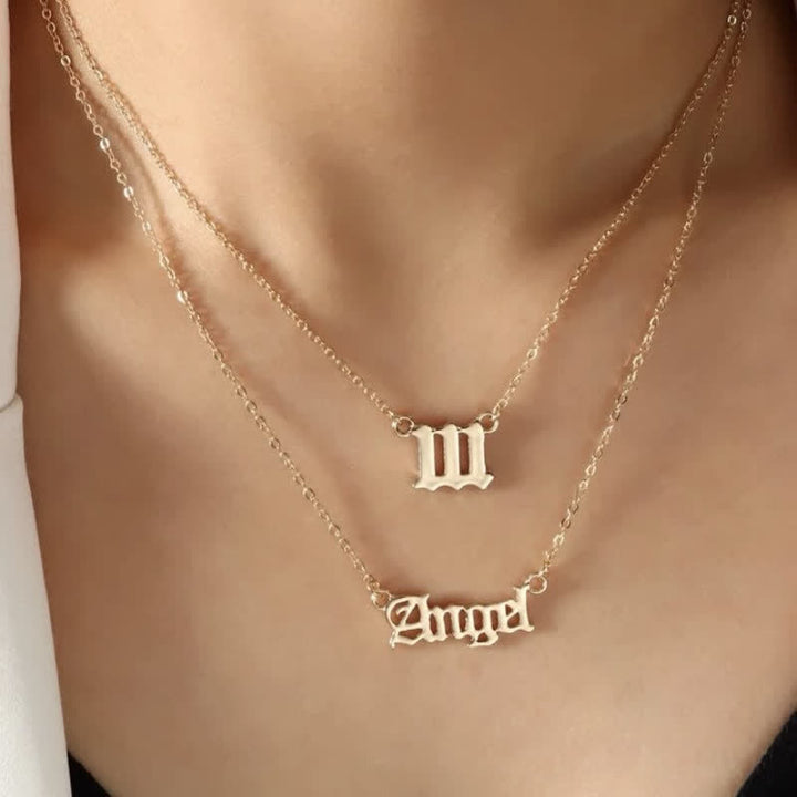 Collana doppia delicata con numero angolare e angelo Olivenorma 