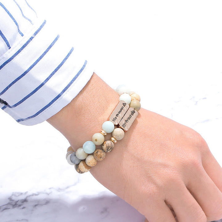 Olivenorma Braccialetto con incisione in pietra preziosa naturale His Princess Her Prince, 2 pezzi 