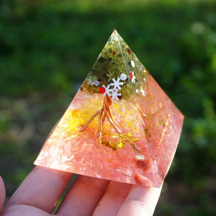 Olivenorma Natale Cristallo Rosa Peridoto Albero della Vita Piramide Orgonica