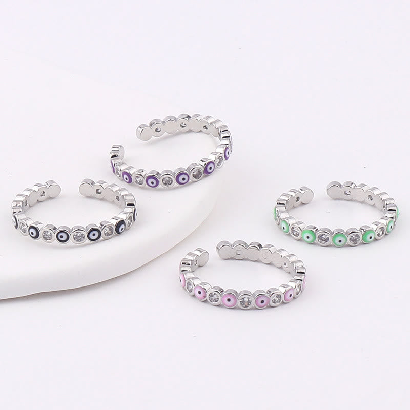 Olivenorma Anello regolabile con zircone bianco e colorato malocchio 