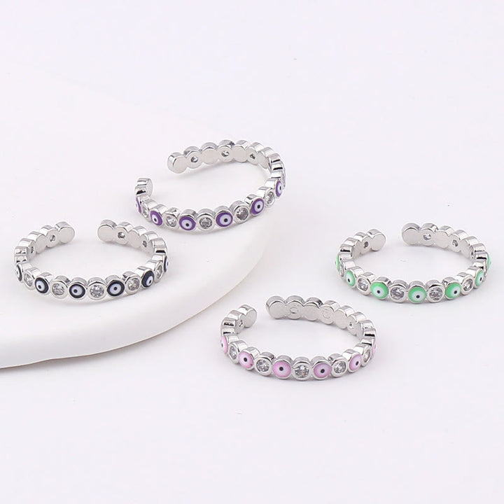 Olivenorma Anello regolabile con zircone bianco e colorato malocchio 