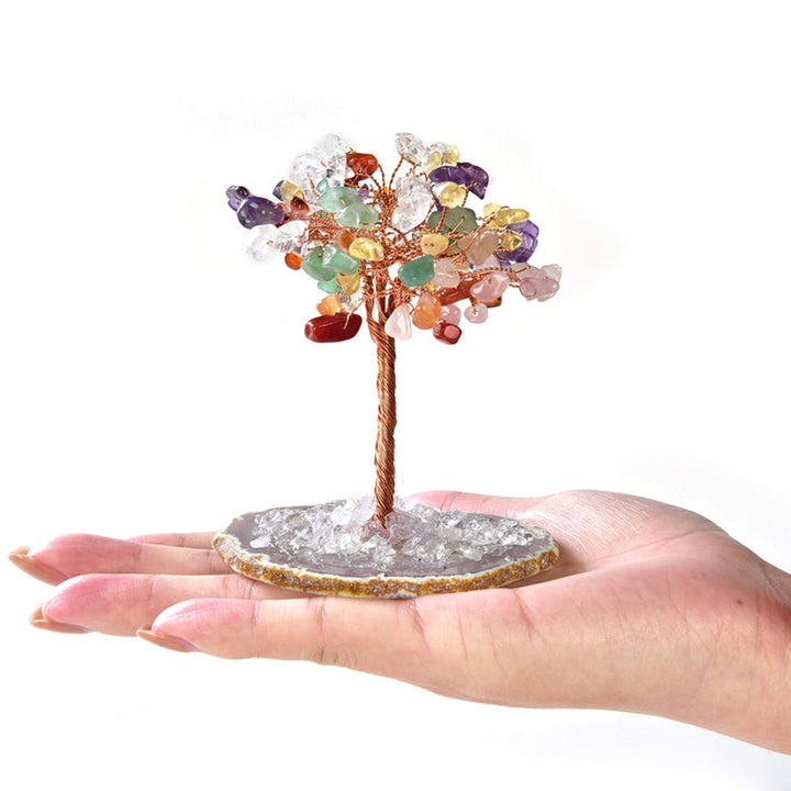 Olivenorma Albero Feng Shui con pietre preziose naturali multicolori con base in agata 