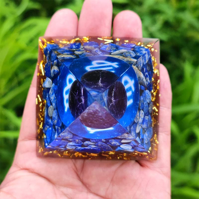 Olivenorma Ametista con Lapislazzuli Vergine Zodiaco Orgone Piramide 