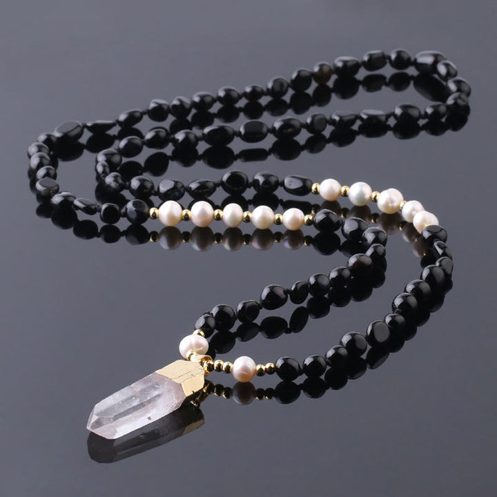 Olivenorma Collana lunga con pendente a colonna di cristallo irregolare 