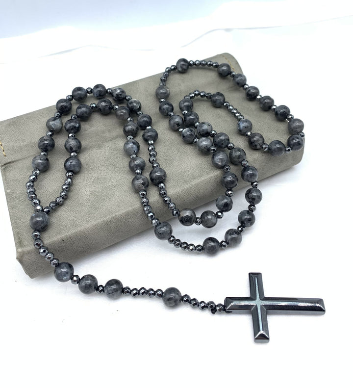 Collana rosario da uomo con croce in lapislazzuli e occhio di tigre Olivenorma