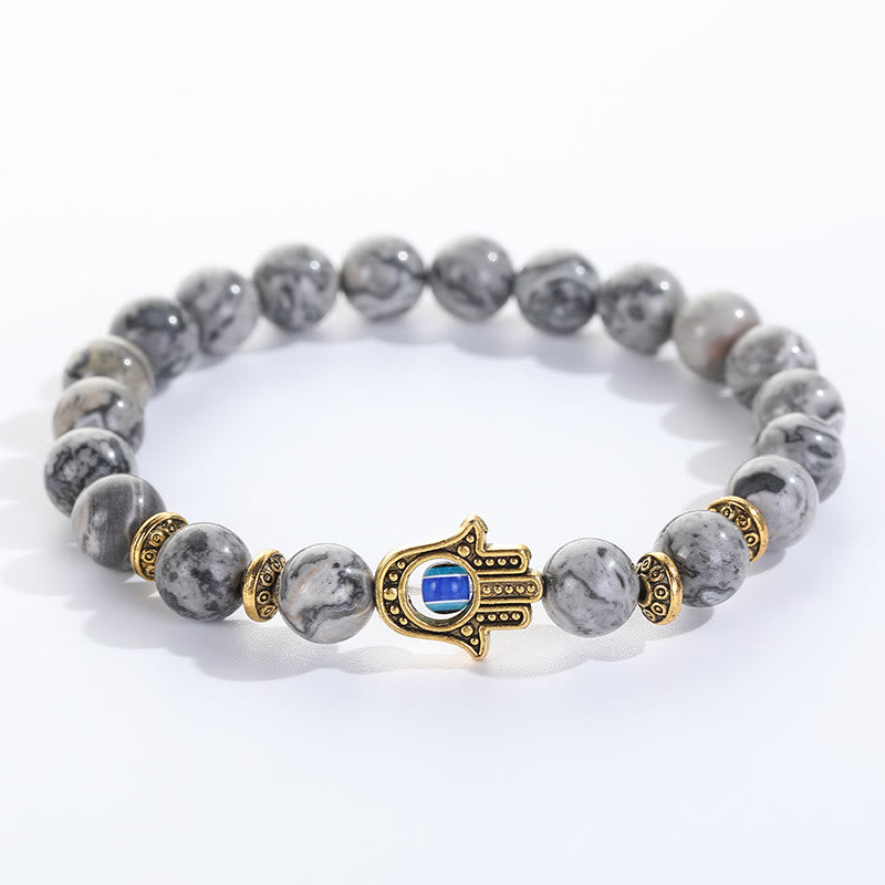 Olivenorma Bracciale Hamsa con perline di pietra di cristallo naturale e malocchio