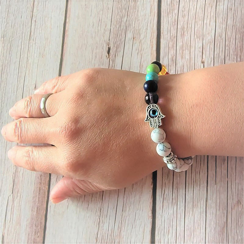 Olivenorma Braccialetto di perline Hamsa con occhio malvagio Chakra colorato