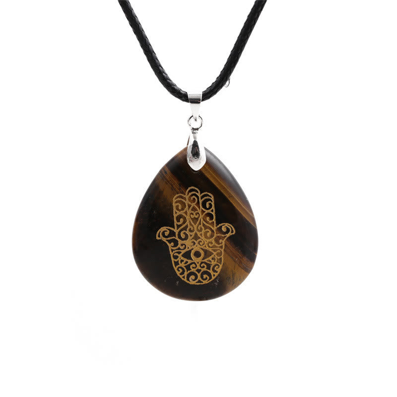 Olivenorma Collana con ciondolo Hamsa in cristallo a forma di goccia naturale