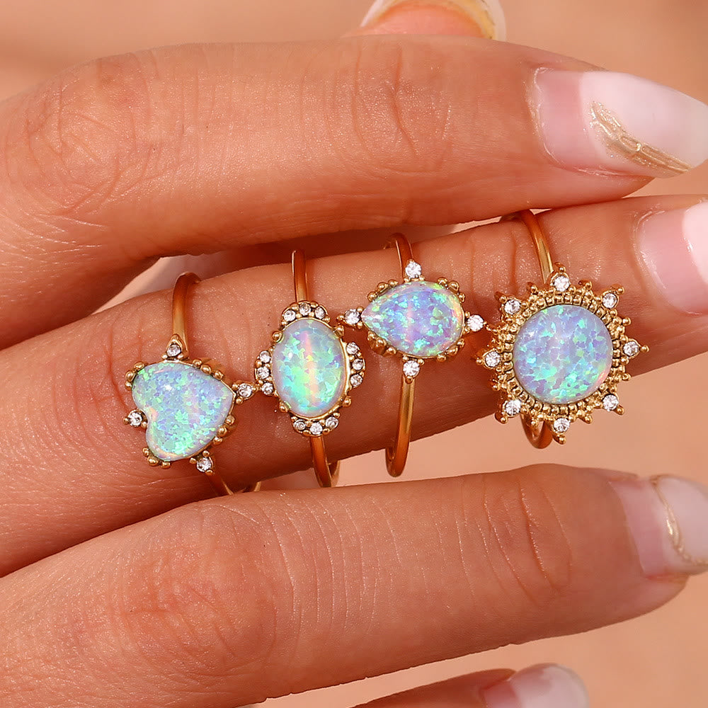 Anello regolabile Olivenorma Natural Opal Sun Heart 