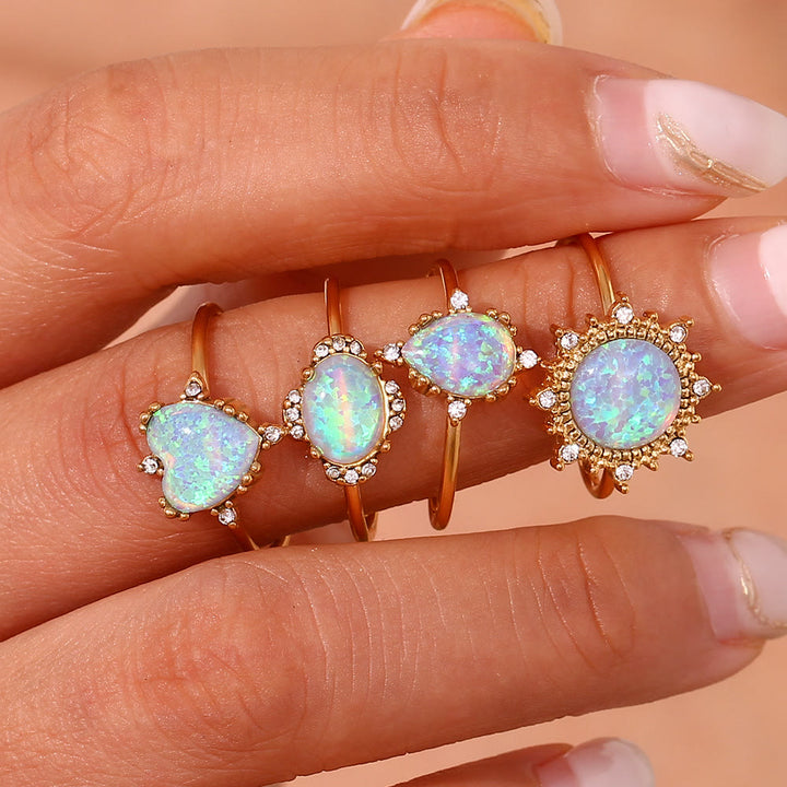 Anello regolabile Olivenorma Natural Opal Sun Heart 