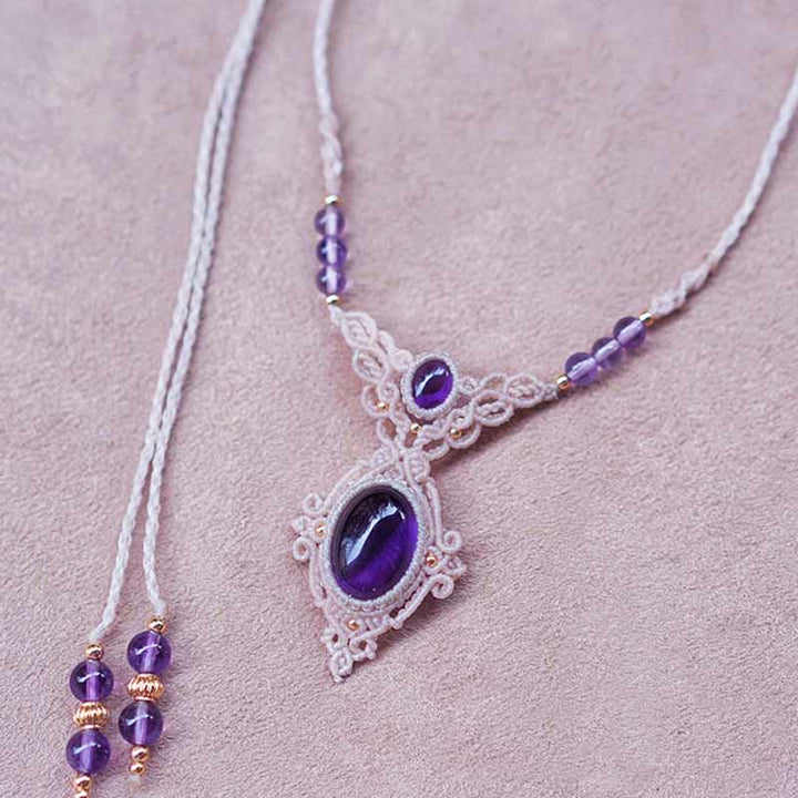 Collana con bracciale Guardian intrecciato a mano in ametista e charoite Olivenorma
