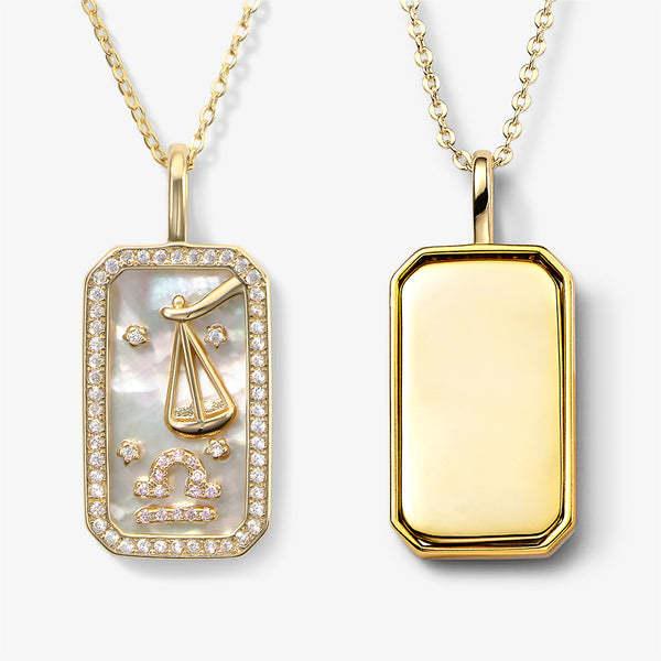 Collana Olivenorma con targhetta incisa con zircone bianco e 12 segni zodiacali 