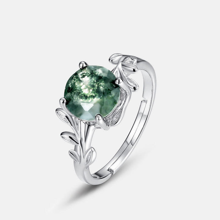 Olivenorma Elegante anello regolabile a forma di foglia in agata muschiata