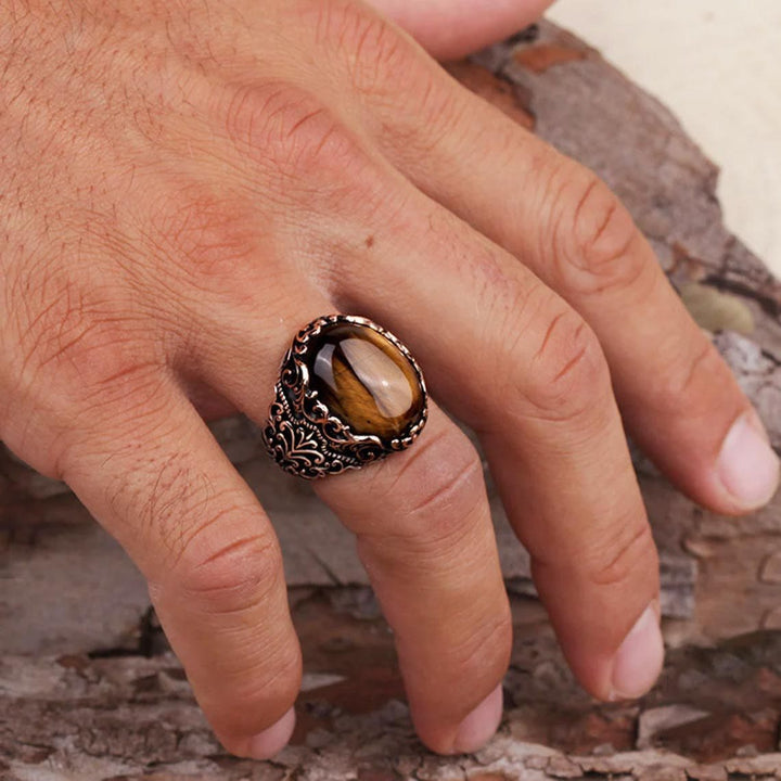 Anello da uomo Olivenorma con pietra preziosa occhio di tigre