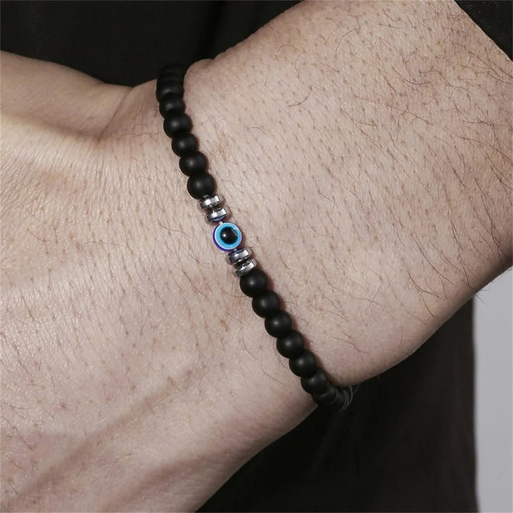 Olivenorma Braccialetto da uomo con perline in pietra naturale da 4 mm contro il malocchio