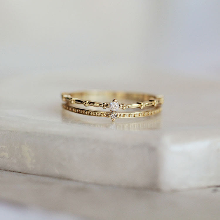 Anello Olivenorma in argento sterling S925 con zirconi bianchi a due strati 