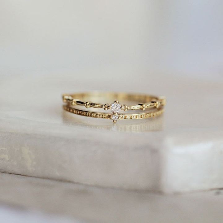 Anello Olivenorma in argento sterling S925 con zirconi bianchi a due strati 