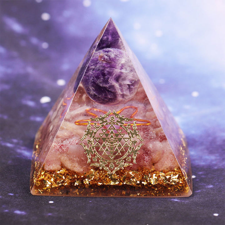 Piramide di orgone di quarzo fragola, ametista Olivenorma 