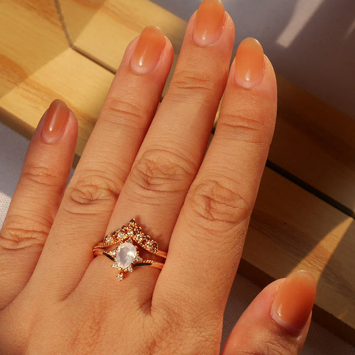 Olivenorma 2 pezzi anello di fidanzamento con corona in pietra di luna placcata zircone 