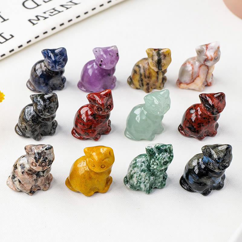 Decorazione in pietra preziosa intagliata a forma di gatto portafortuna in cristallo naturale Olivenorma - image 0