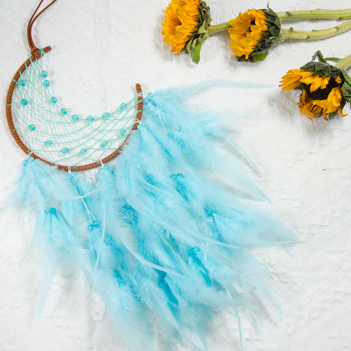 Olivenorma Acchiappasogni a forma di luna in giada viola turchese con perline fatto a mano 