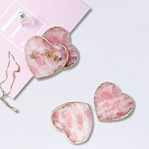 Decorazione in pietra preziosa a forma di cuore in quarzo rosa Olivenorma 