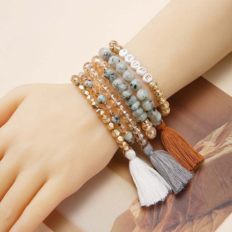 Olivenorma Set di 6 bracciali in cristallo naturale inciso