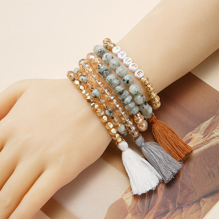 Olivenorma Set di 6 bracciali in cristallo naturale inciso