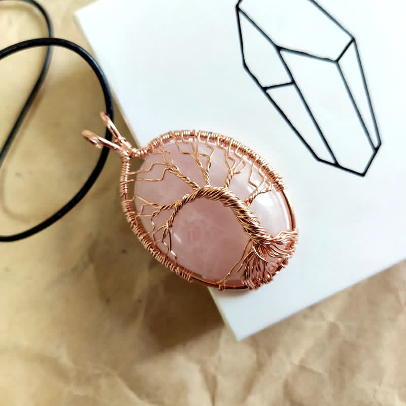 Collana con pietra preziosa ovale in occhio di tigre e albero della vita Olivenorma 
