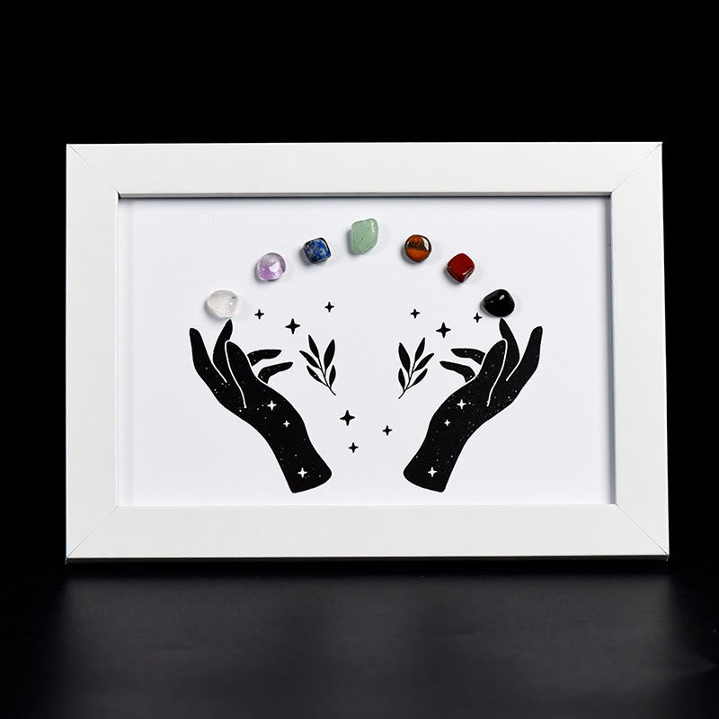 Olivenorma Mani Chakra Pietra Cristallo Cornice per Foto in Legno Decorazione