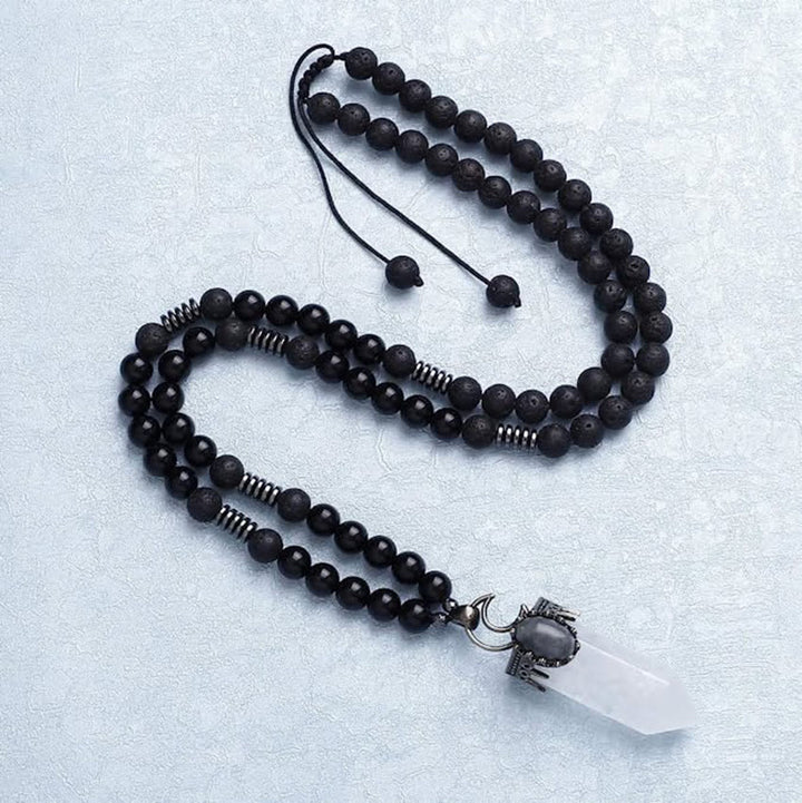 Collana Mala con ciondolo a prisma esagonale in cristallo naturale Olivenorma 