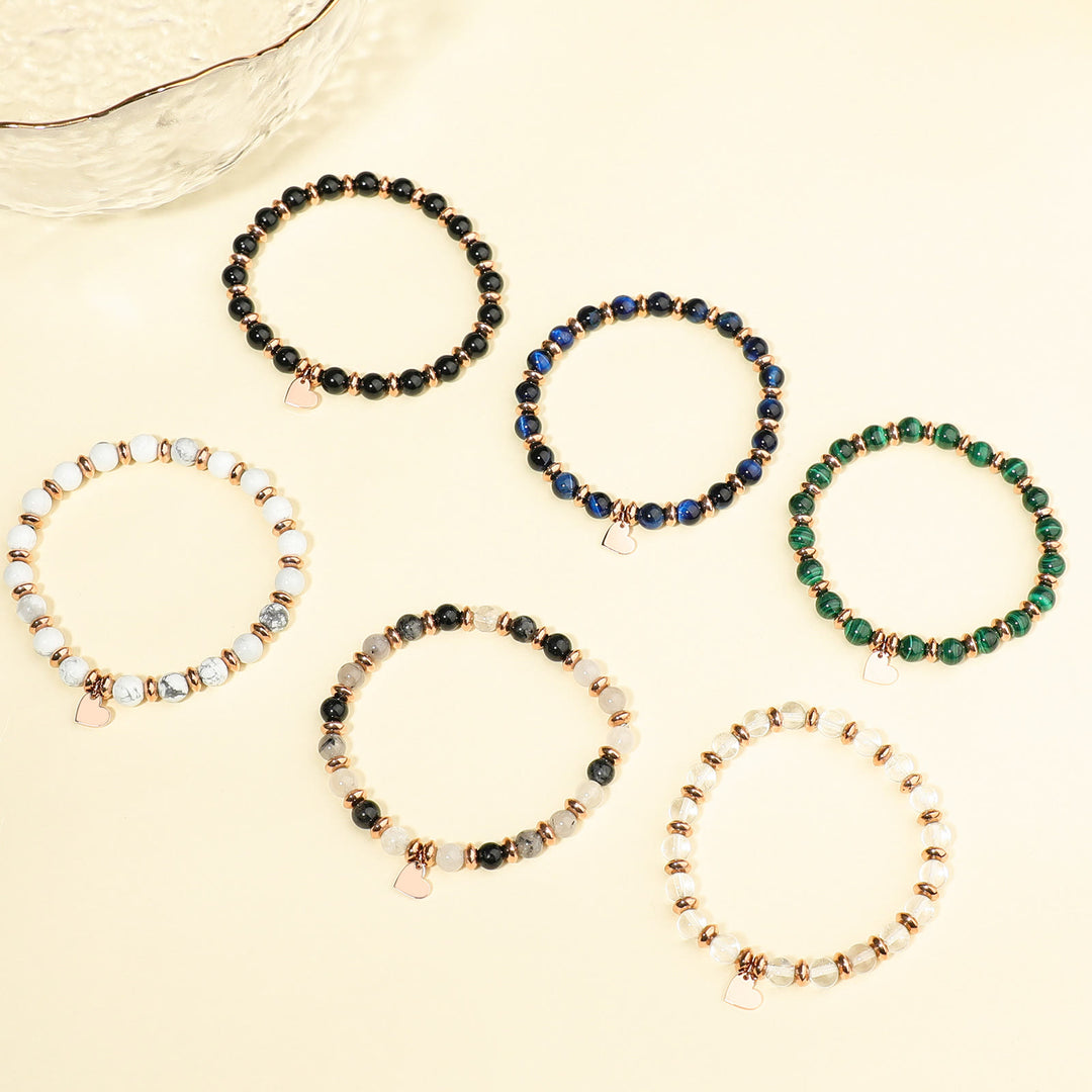 Bracciale con ciondolo a forma di cuore in metallo con perline di cristallo naturale Olivenorma 
