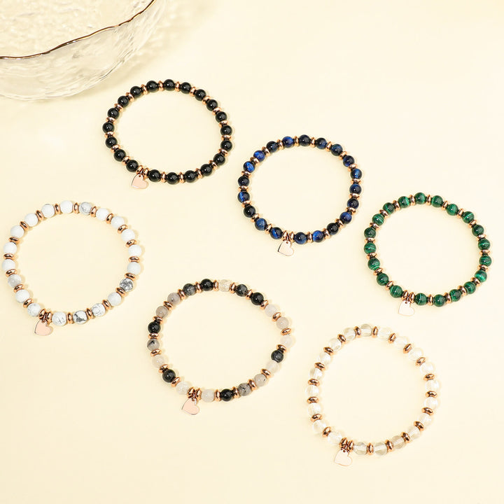 Bracciale con ciondolo a forma di cuore in metallo con perline di cristallo naturale Olivenorma 