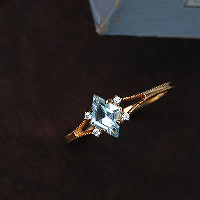 Anello Olivenorma con acquamarina, zircone bianco e diamanti