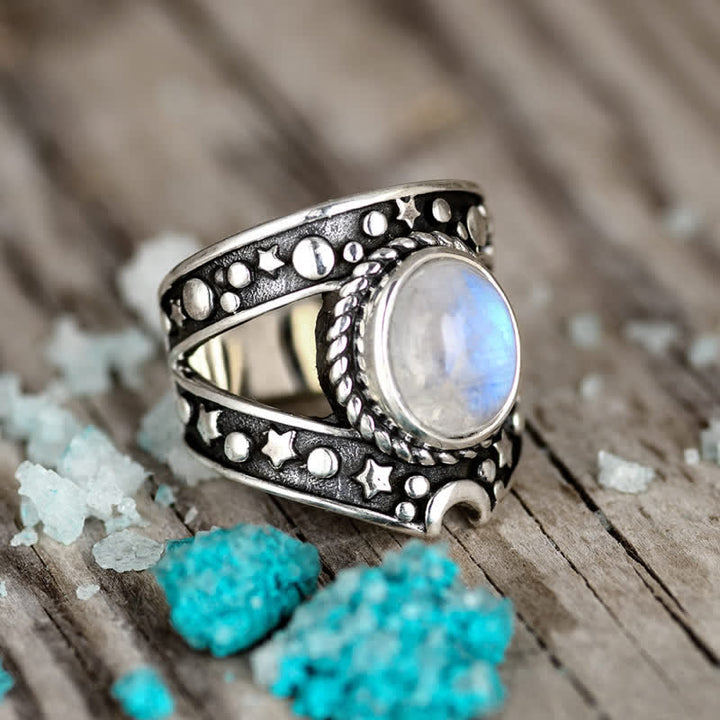 Anello Olivenorma Bohemia Retro Moonstone Moon Star