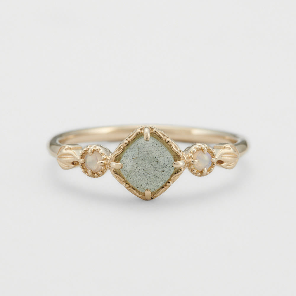 Collana con anello in pietra quadrata di labradorite naturale Olivenorma 
