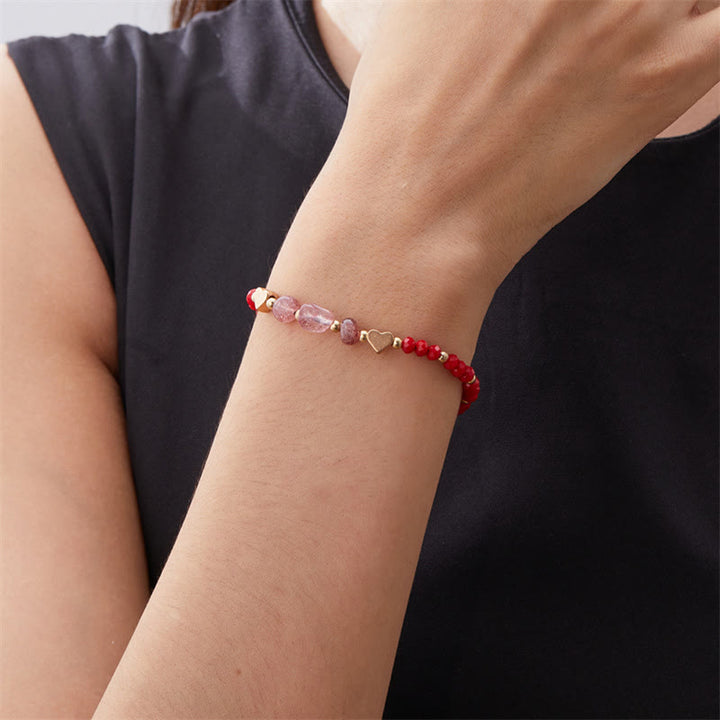 Olivenorma Bracciale intrecciato con perline di ghiaia naturale irregolare Love