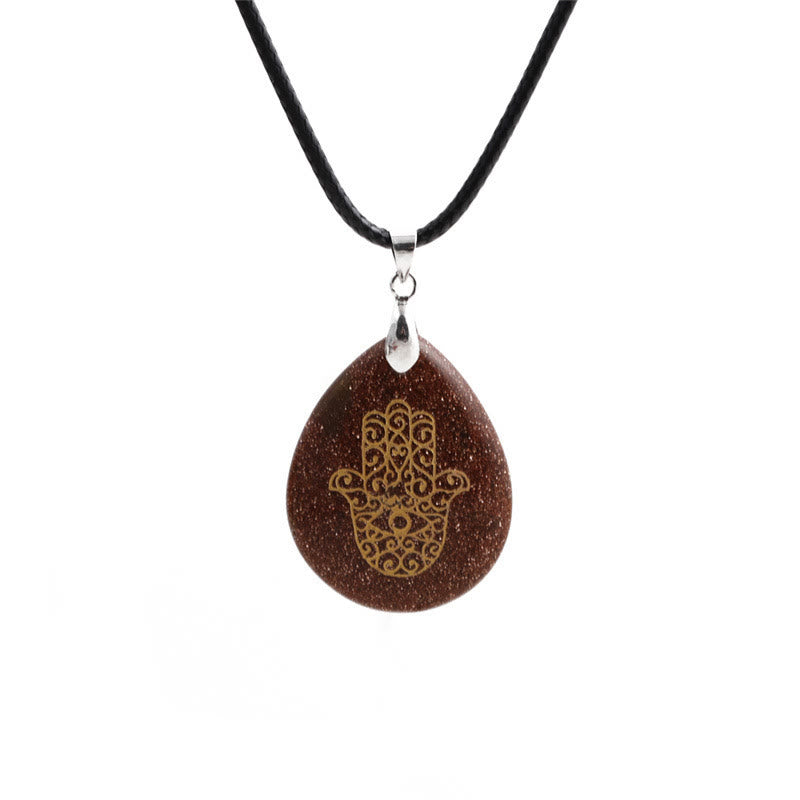 Olivenorma Collana con ciondolo Hamsa in cristallo a forma di goccia naturale