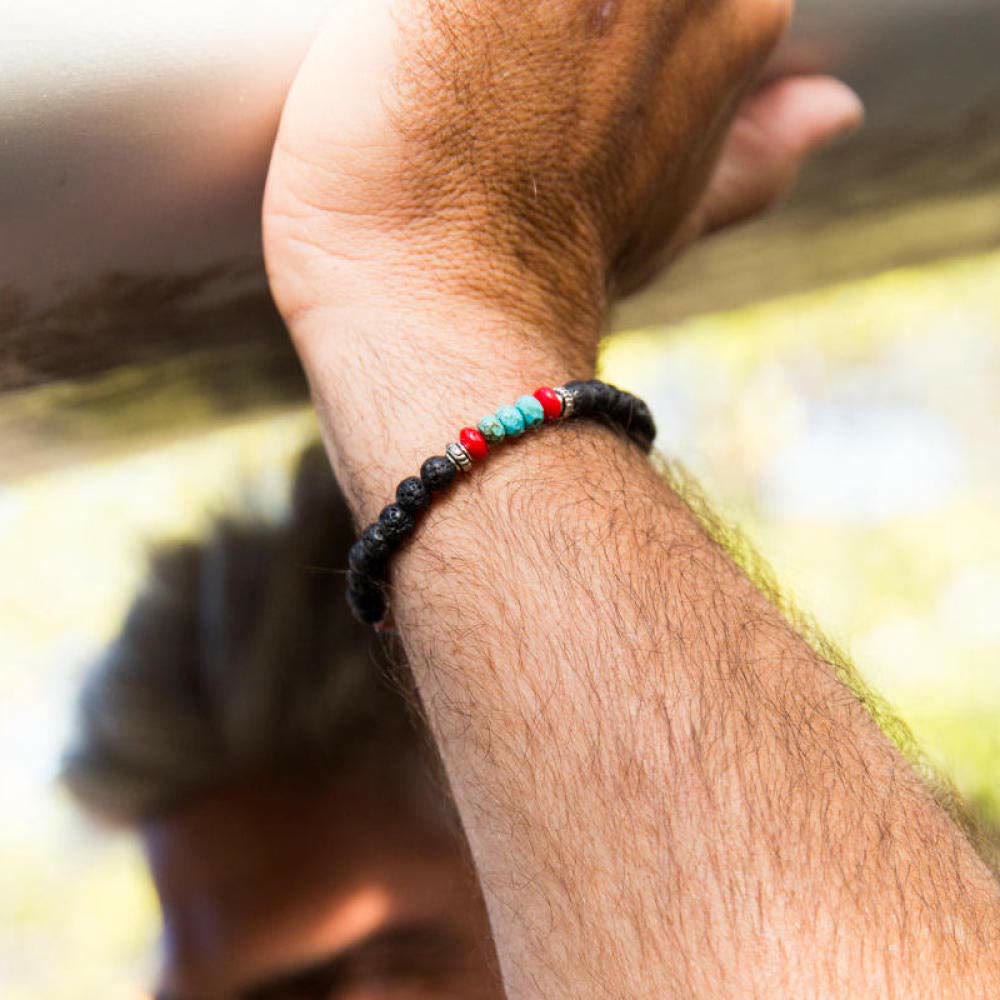 Olivenorma Bracciale intrecciato con perline di pietra colorata da uomo