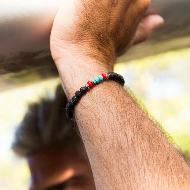 Olivenorma Bracciale intrecciato con perline di pietra colorata da uomo