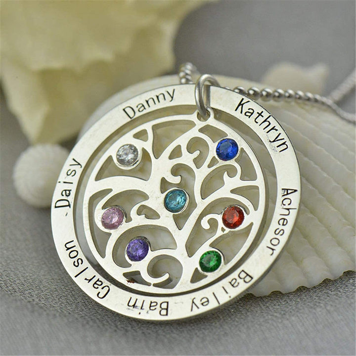 Collana con incisione del nome della pietra portafortuna dell'albero della vita Olivenorma
