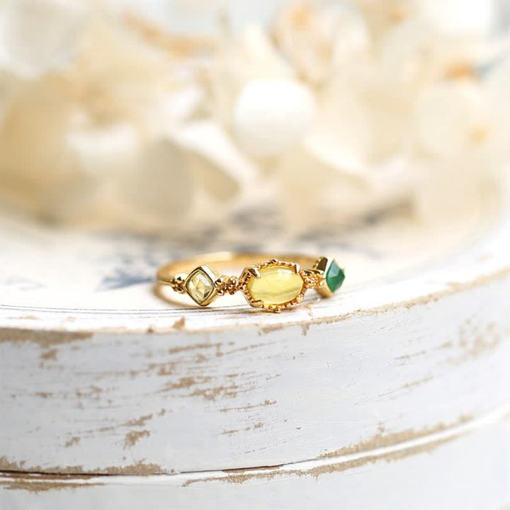 Anello Olivenorma Retro con pietra preziosa in ambra delicata