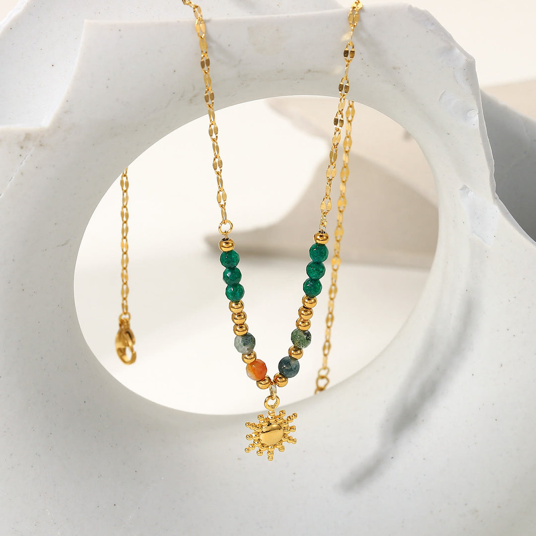 Collana con ciondolo in pietra del sole con labradorite e smeraldo Olivenorma