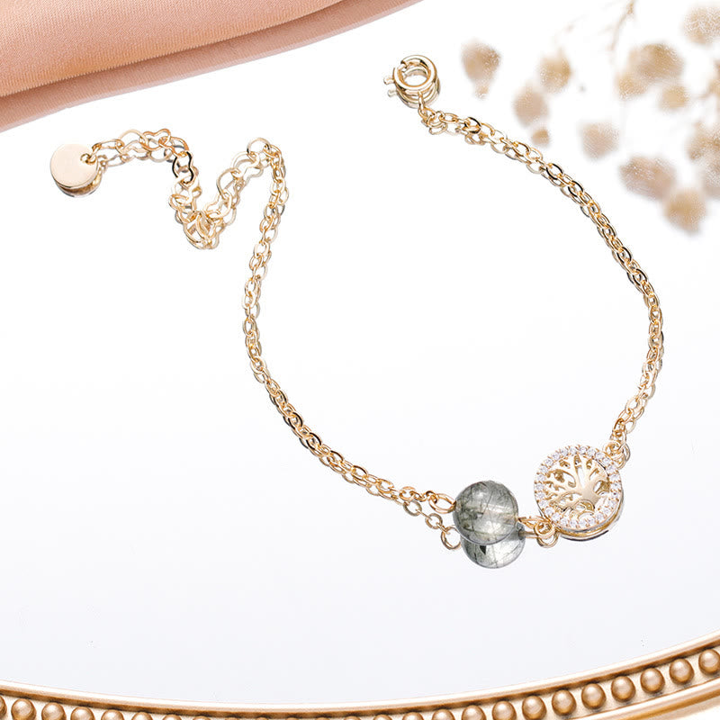 Olivenorma Green Strawberry Rutilato Quarzo Albero della Vita Bracciale Set