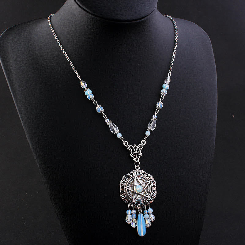 Collana con perline di cristallo a forma di stella opalina pentagramma gotico strega Olivenorma 